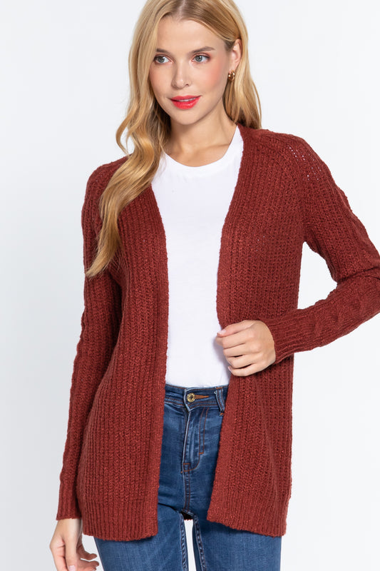 Women's Long Slv Open Front Sweater Cardigan