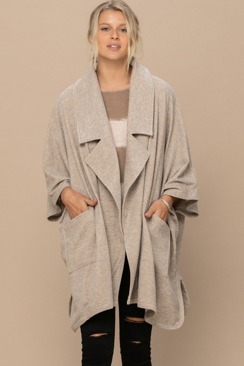 Women's Solid Knit Oversized Trench Jacket