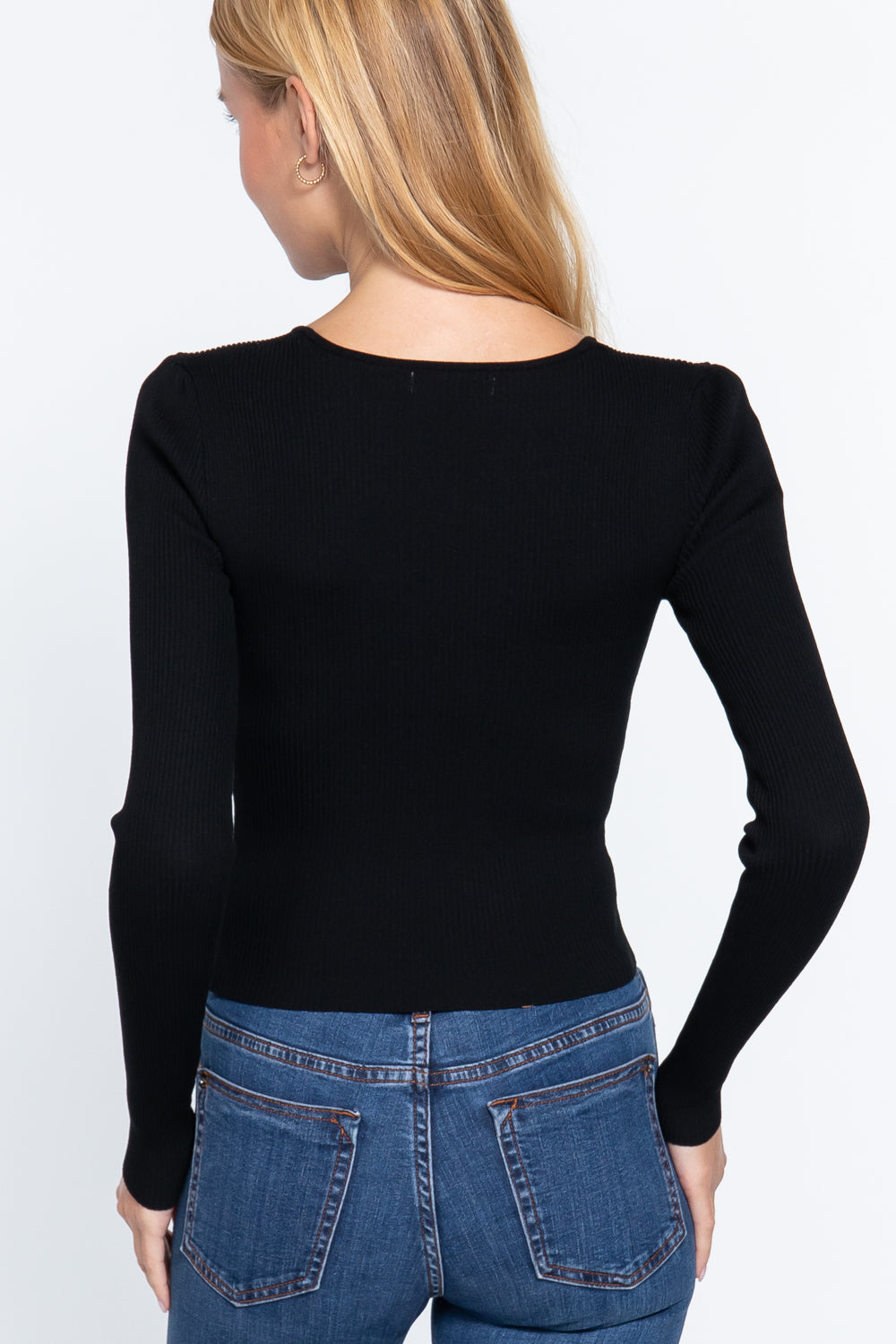 Women's  Shirring Sweatheart Neck Sweater