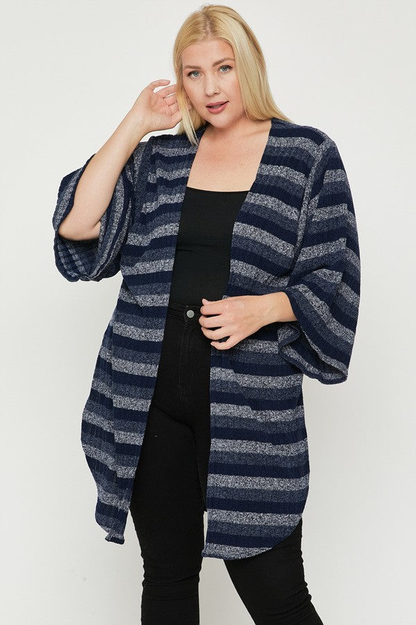 Women's Plus Size Multi-color Striped Cardigan