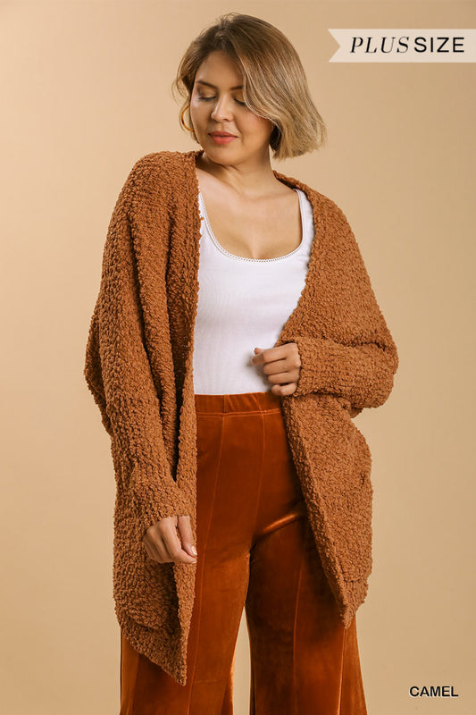 Women's Plus Open Front Oversized Cardigan Sweater With Pockets