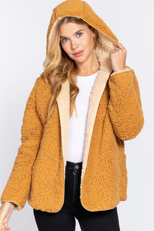 Women's Hoodie Faux Fur Reversible Jacket