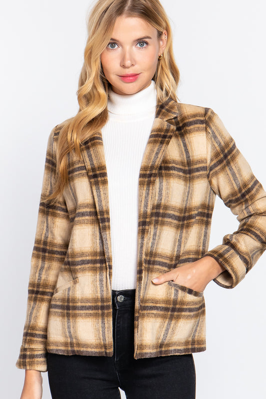 Women's Notched Collar Plaid Jacket