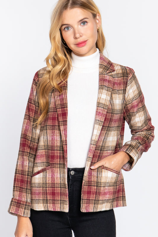 Women's Notched Collar Plaid Jacket