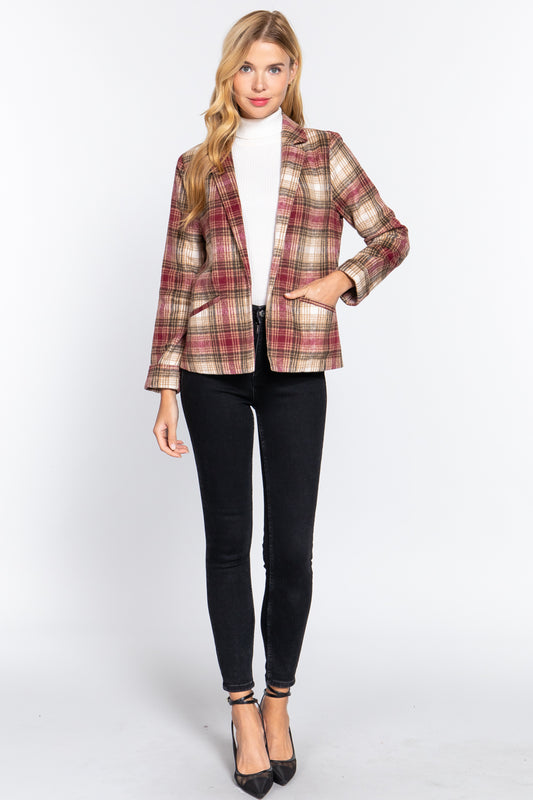 Women's Notched Collar Plaid Jacket