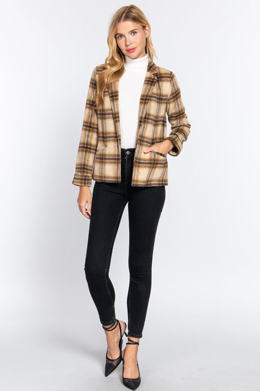 Women's Notched Collar Plaid Jacket