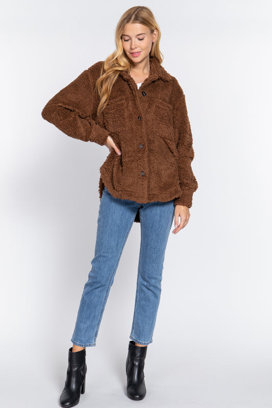 Women's Long Slv Flap Pocket Oversize Jacket