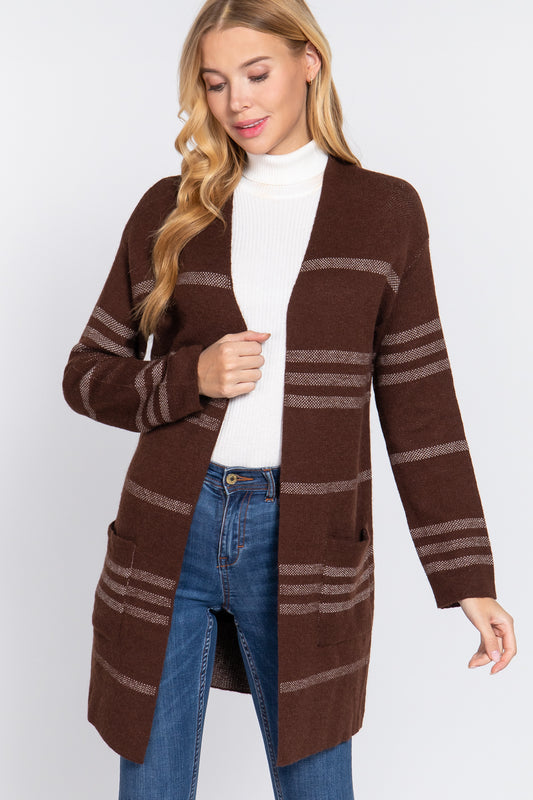 Women's Dolman Slv Stripe Open Sweater Cardigan