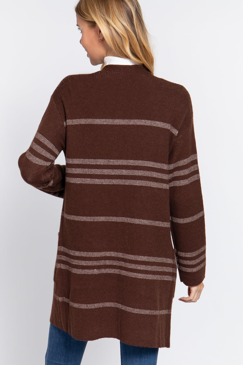 Women's Dolman Slv Stripe Open Sweater Cardigan
