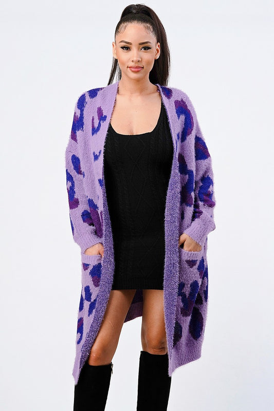 Women's Leopard Angora Sweater Oversized Cardigan