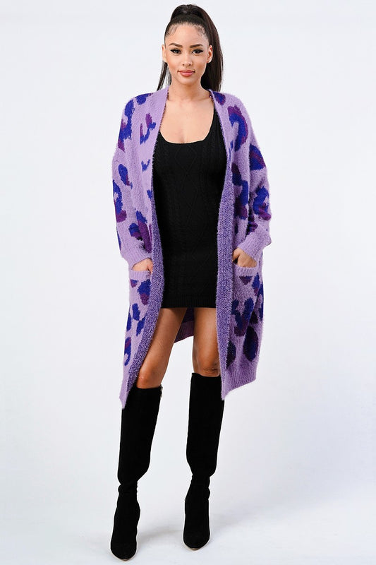 Women's Leopard Angora Sweater Oversized Cardigan