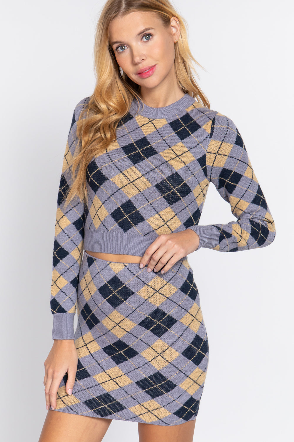 Women's Argyle Jacquard Crop Sweater