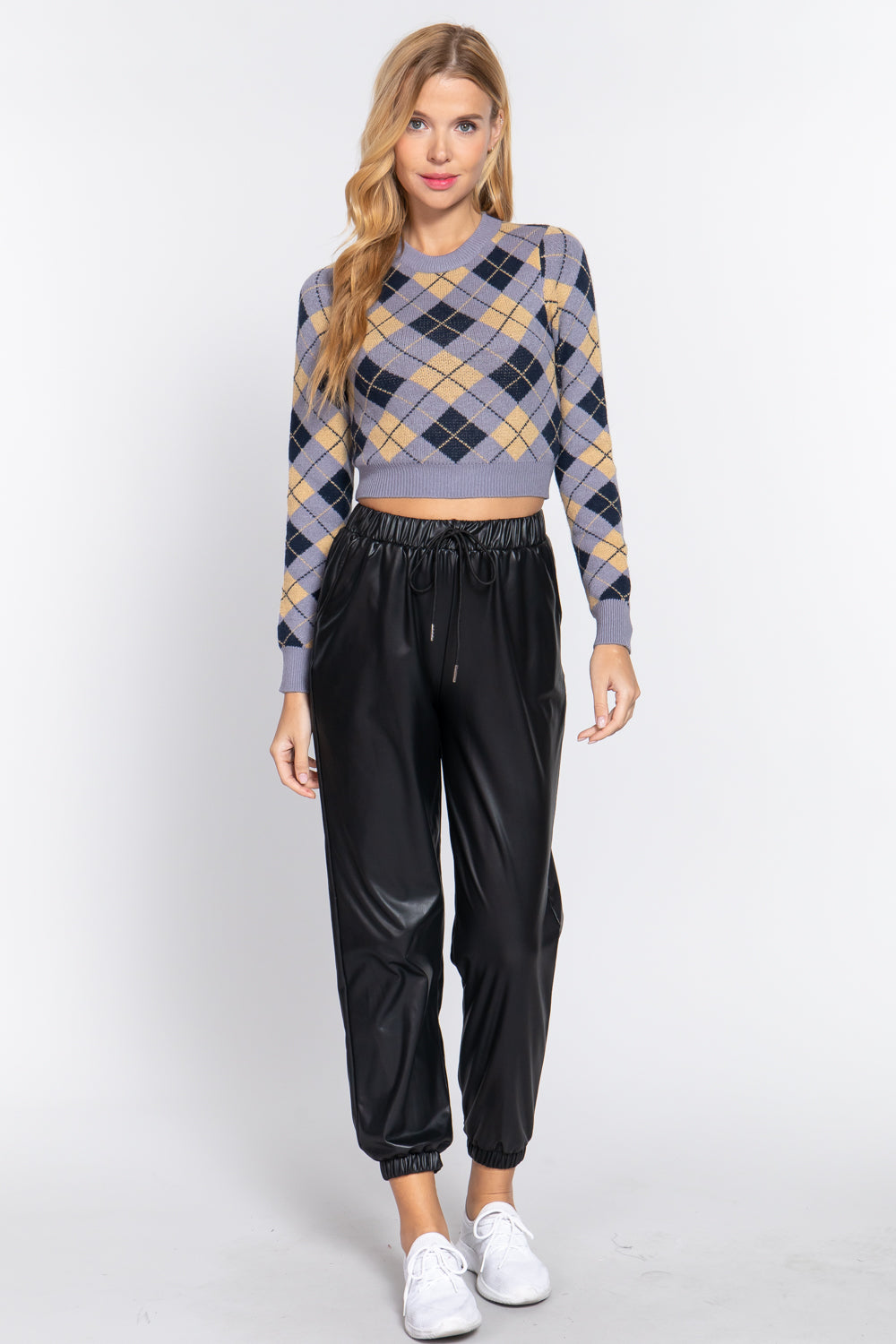 Women's Argyle Jacquard Crop Sweater