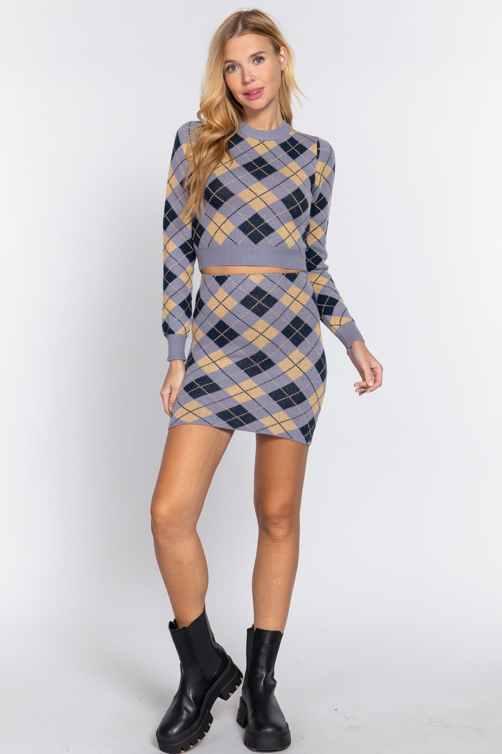 Women's Argyle Jacquard Crop Sweater