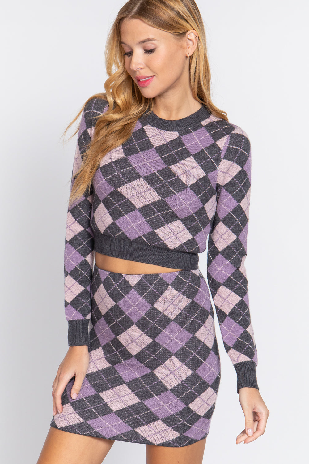 Women's Argyle Jacquard Crop Sweater