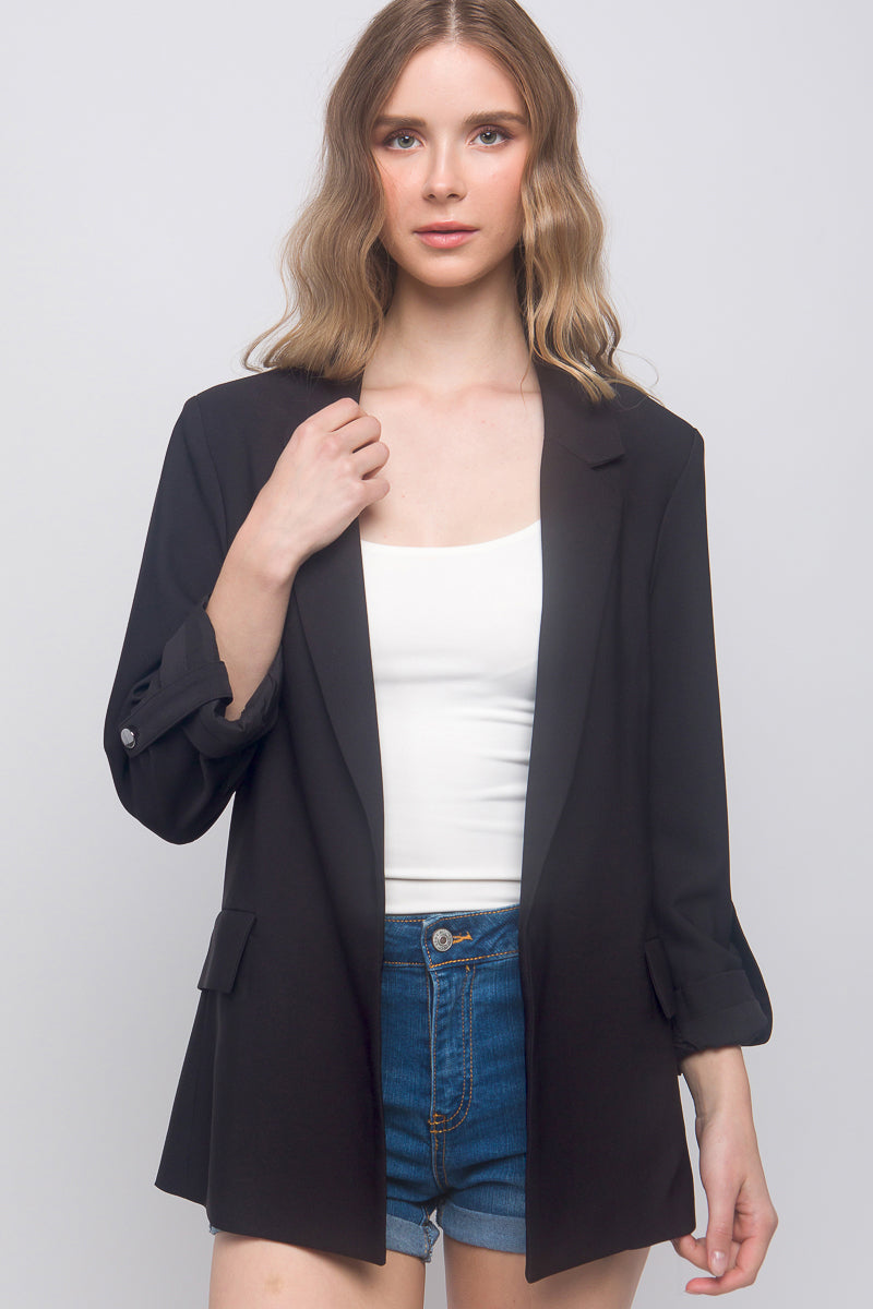 Women's Woven Solid 3/4 Sleeve Blazer