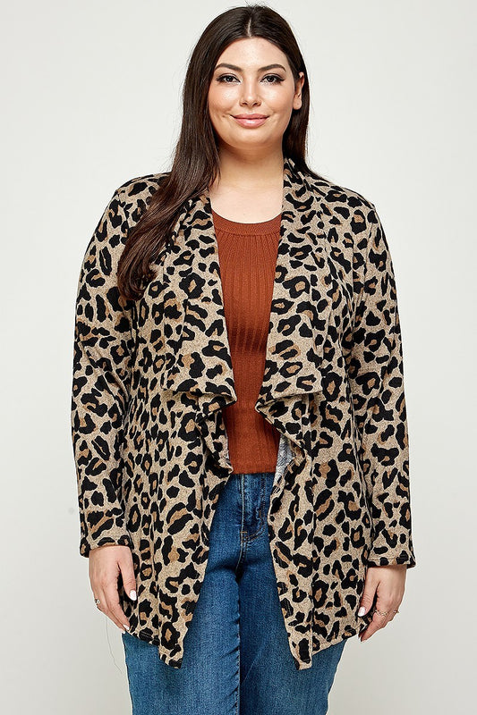 Women's Plus Size, Animal Leopard Printed Knit Cardigan