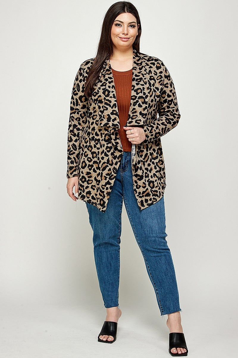 Women's Plus Size, Animal Leopard Printed Knit Cardigan