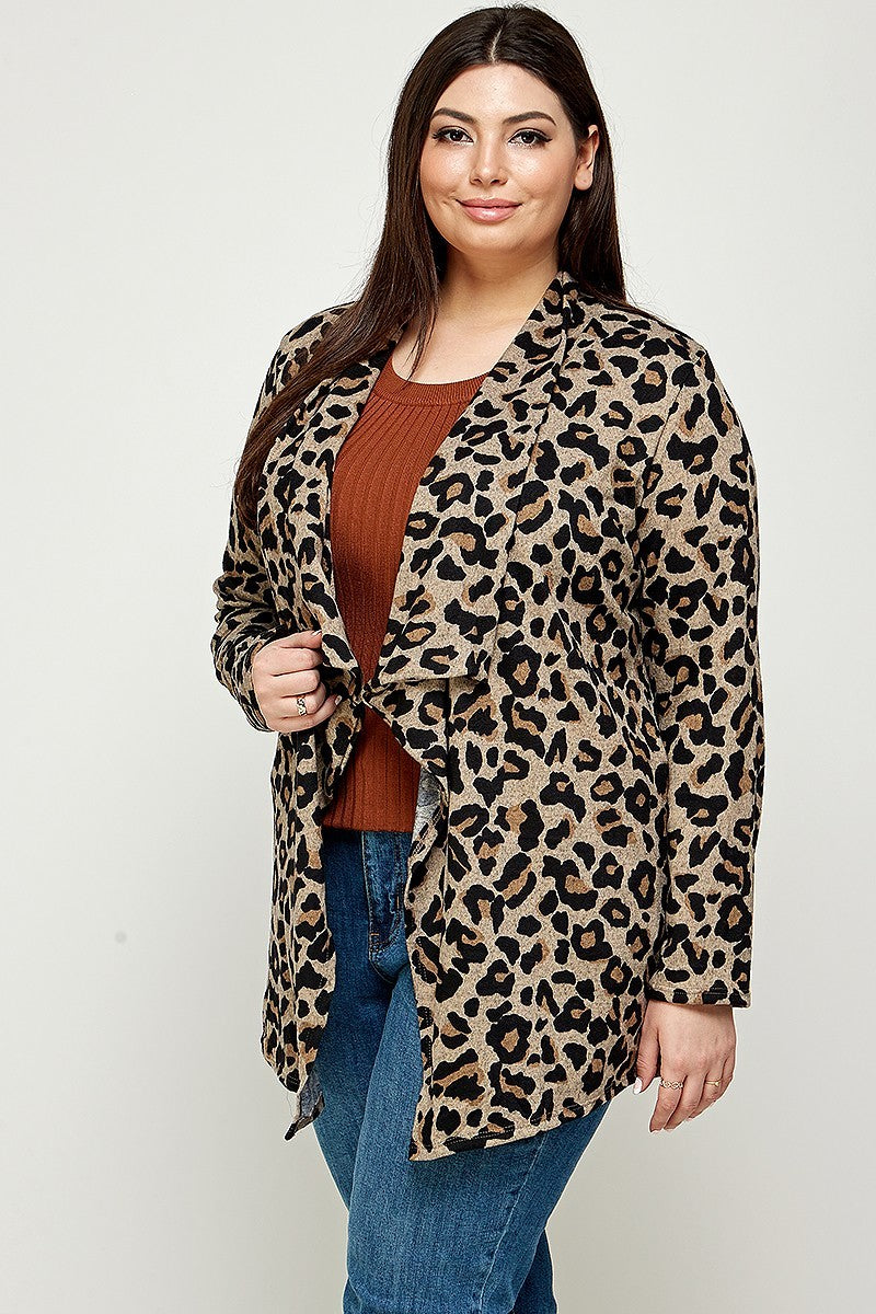 Women's Plus Size, Animal Leopard Printed Knit Cardigan