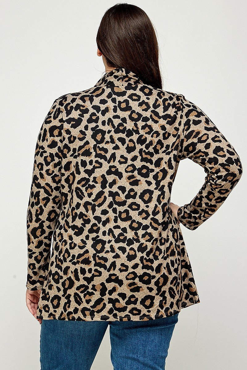 Women's Plus Size, Animal Leopard Printed Knit Cardigan