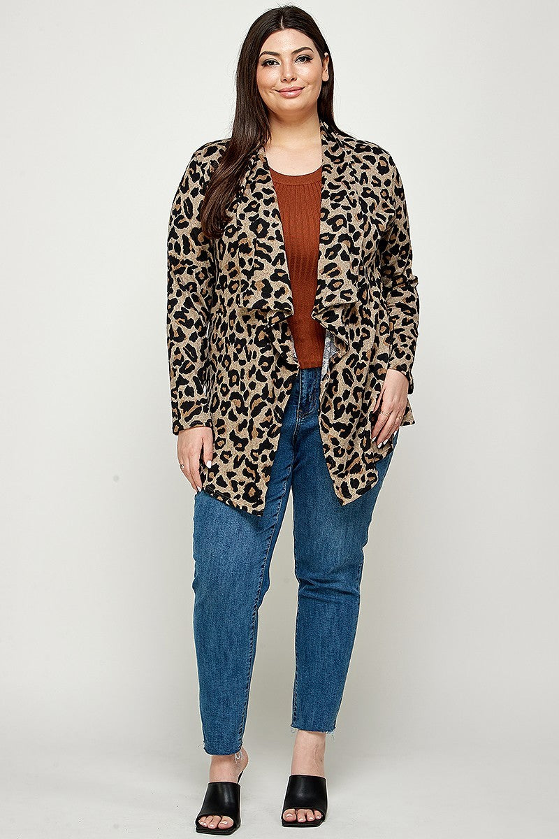 Women's Plus Size, Animal Leopard Printed Knit Cardigan