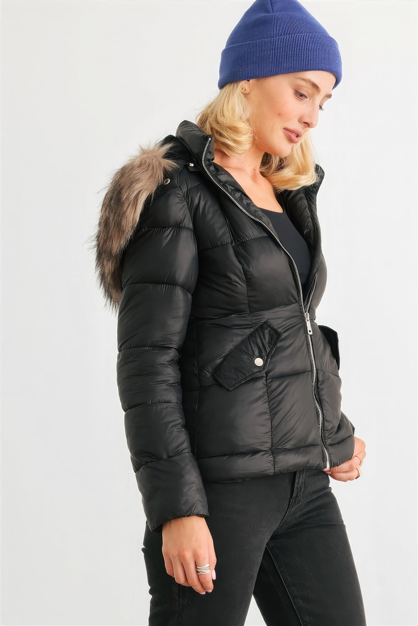Women's Long Sleeve Faux Fur Hood Padded Water Resistant Finish Jacket