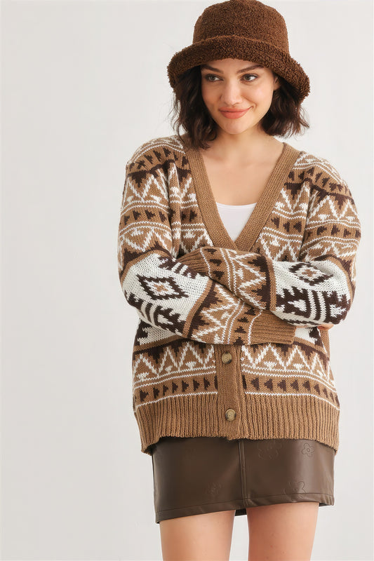 Women's Fair Isle Knit Button-up Long Sleeve Cardigan Sweater