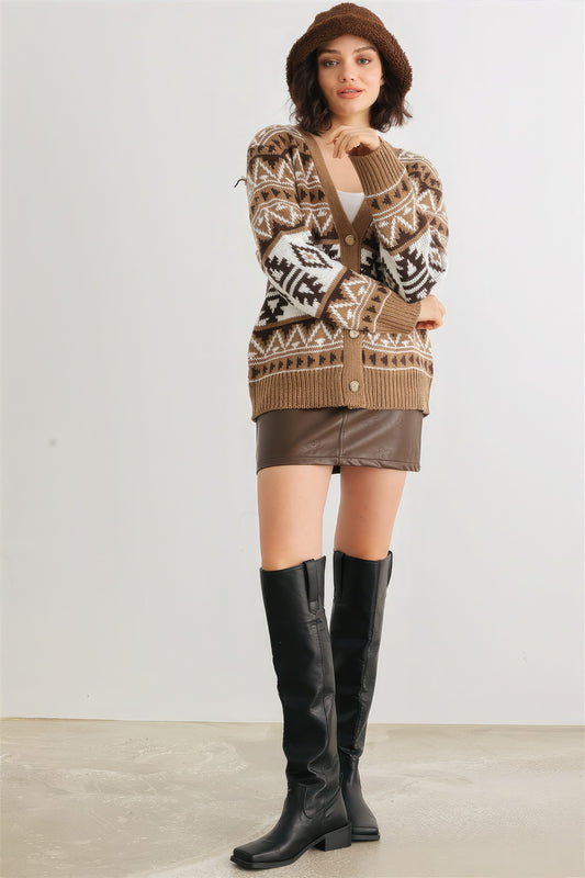 Women's Fair Isle Knit Button-up Long Sleeve Cardigan Sweater