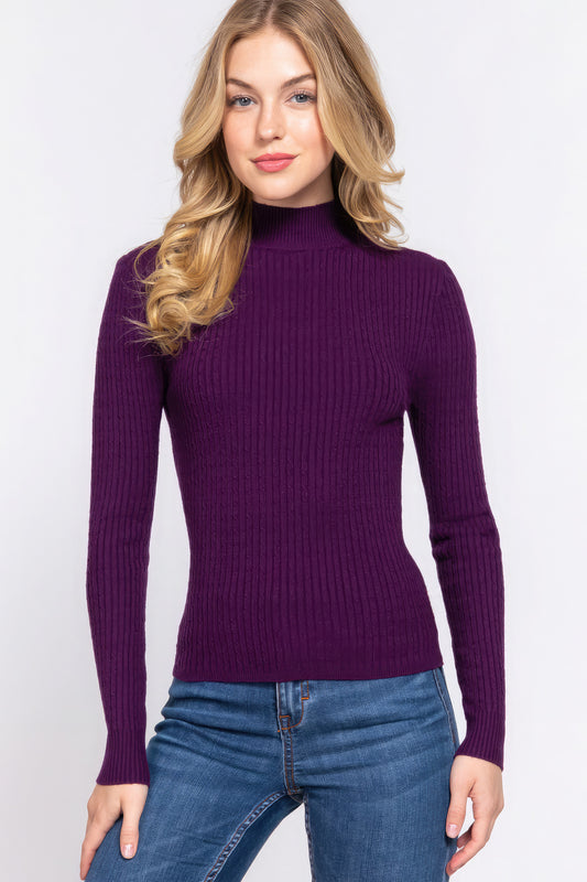 Women's Long Slv Mock Neck Rib Sweater