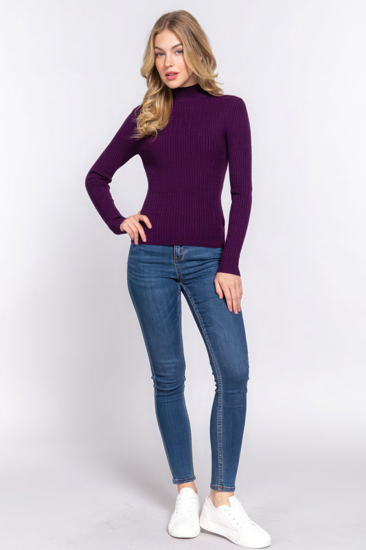 Women's Long Slv Mock Neck Rib Sweater