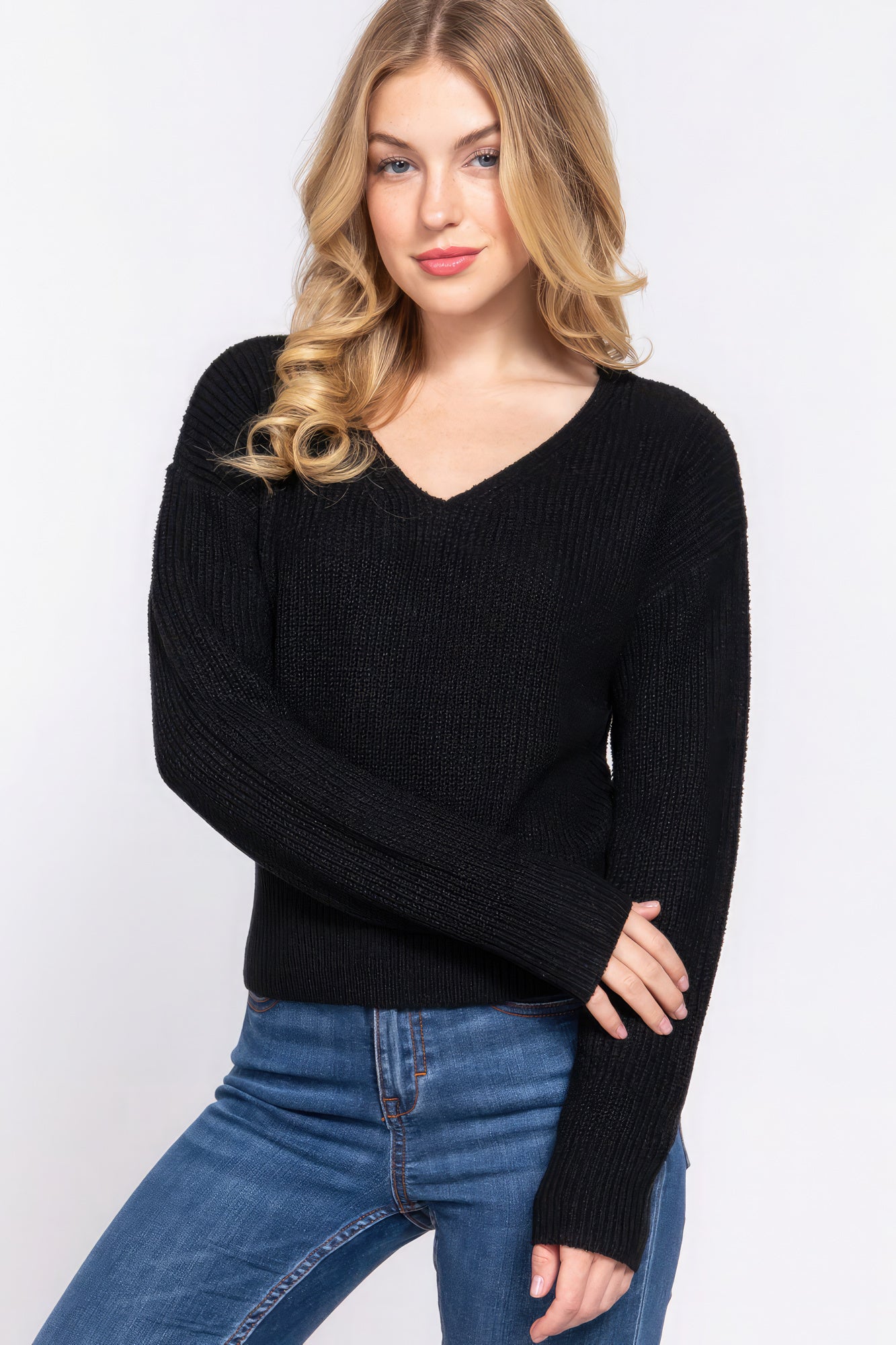 Women's Dolman Slv Strappy Open Back Sweater