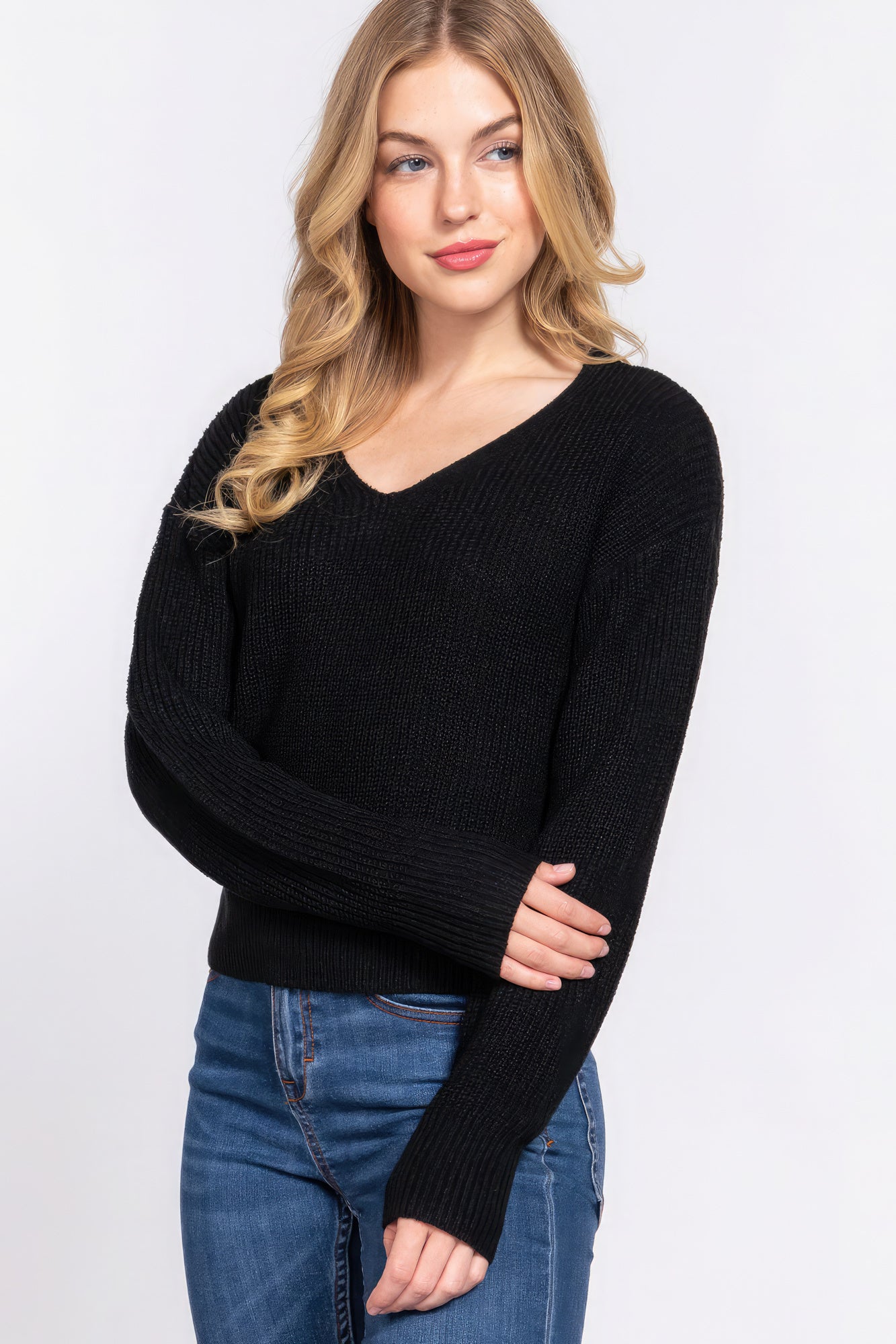 Women's Dolman Slv Strappy Open Back Sweater