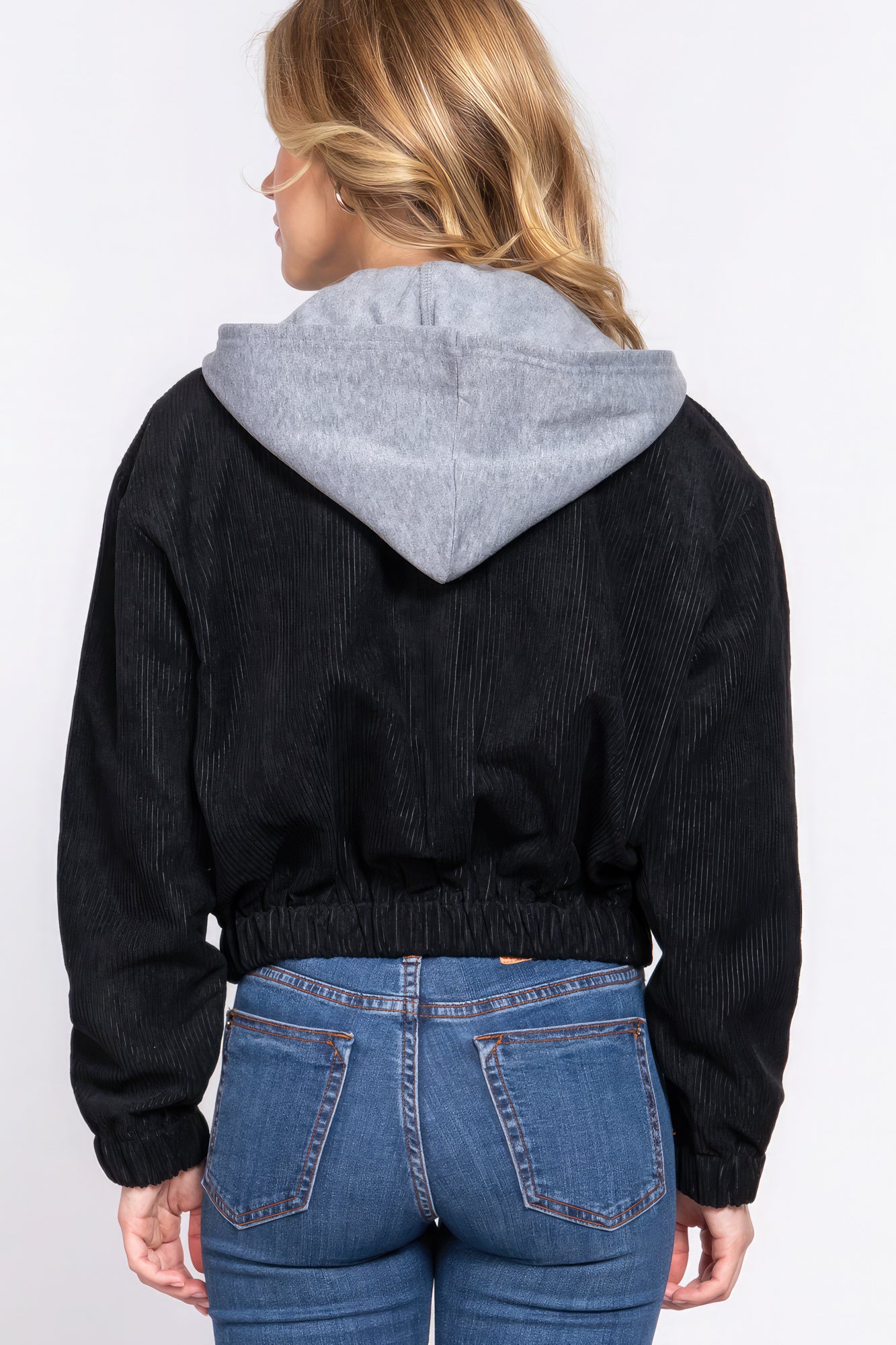 Women's Long Slv Hoodie Corduroy Jacket