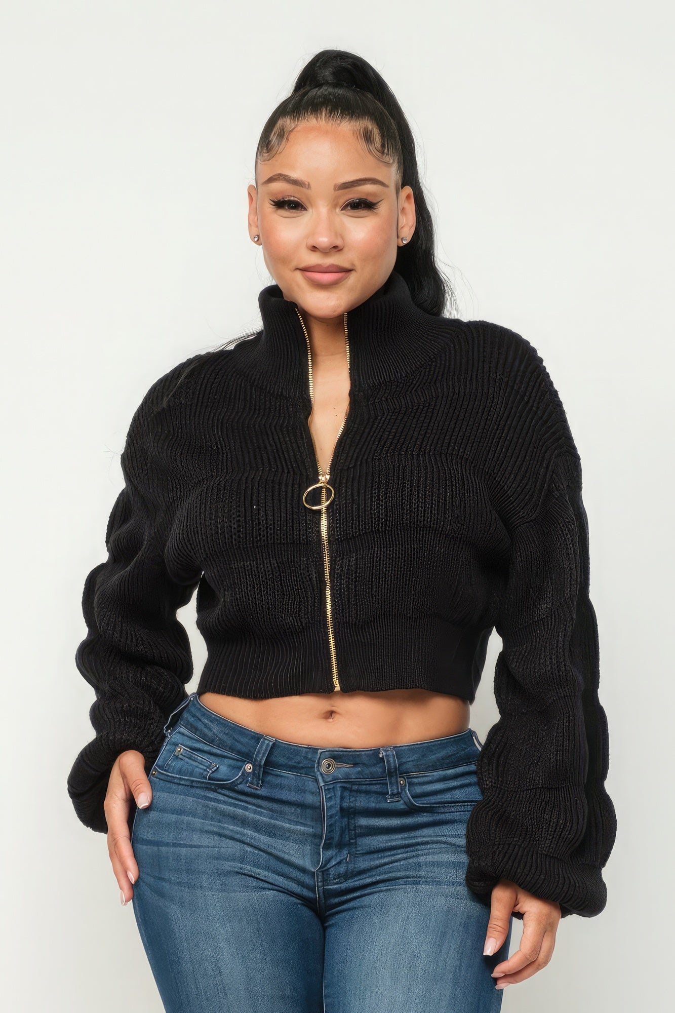 Women's Michelin Sweater Top W/ Front Zipper