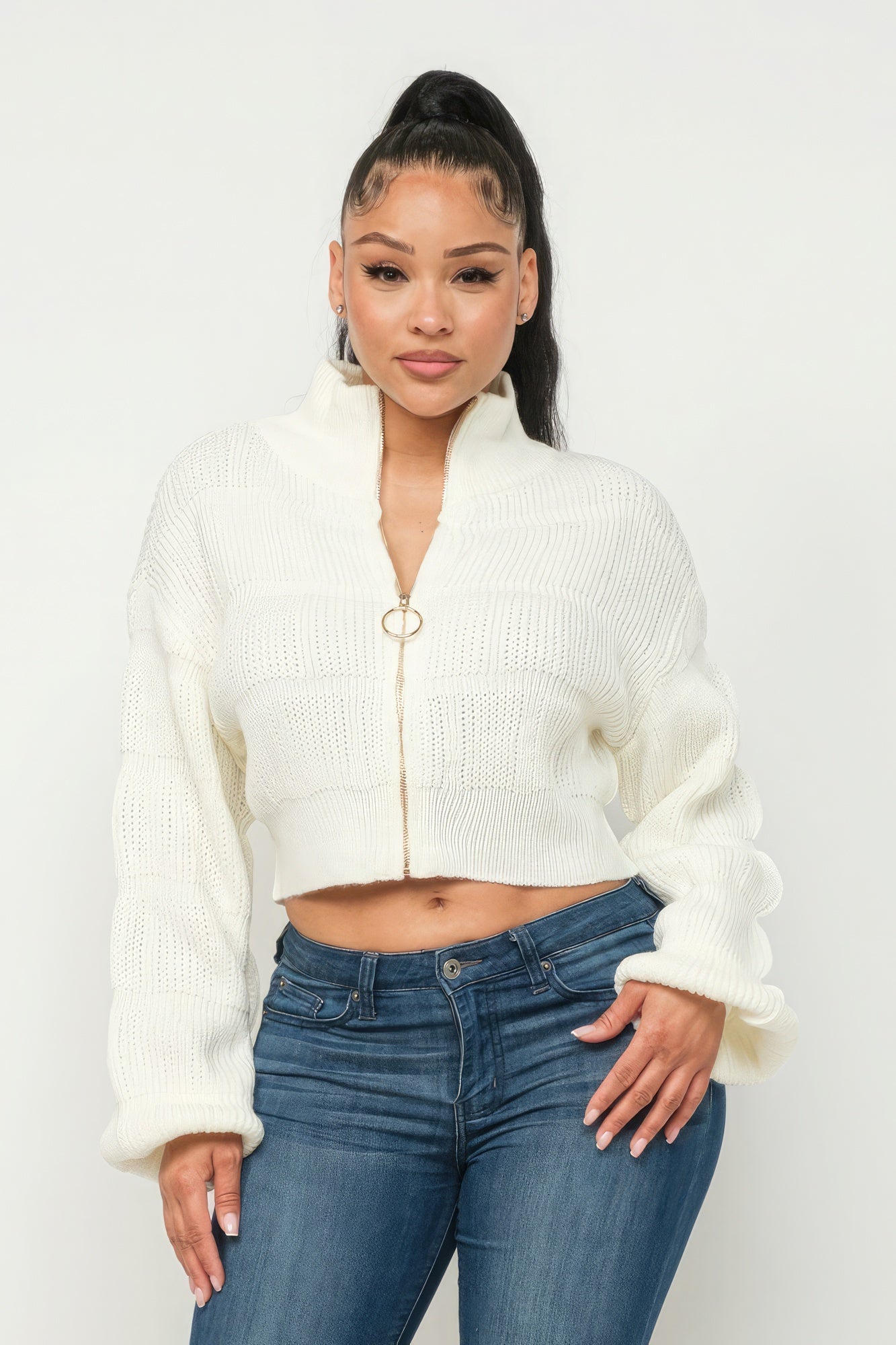 Women's Sweater Top W/ Front Zipper