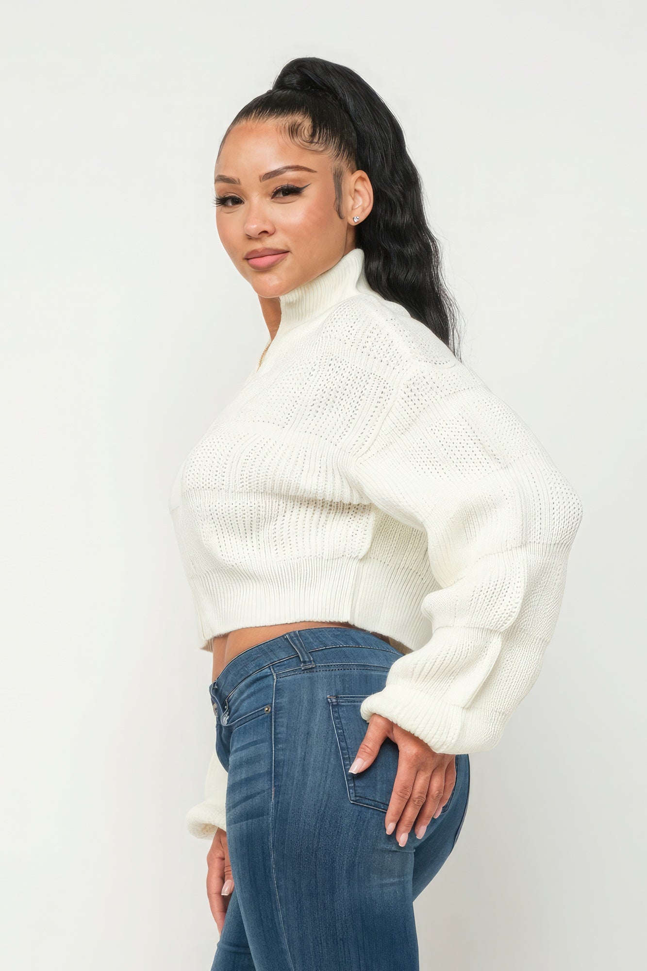 Women's Sweater Top W/ Front Zipper