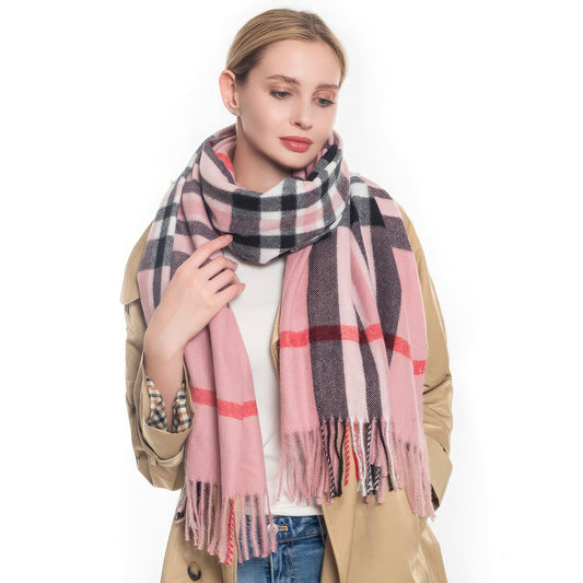 Women's Fashion Check Tassel Oblong Scarf