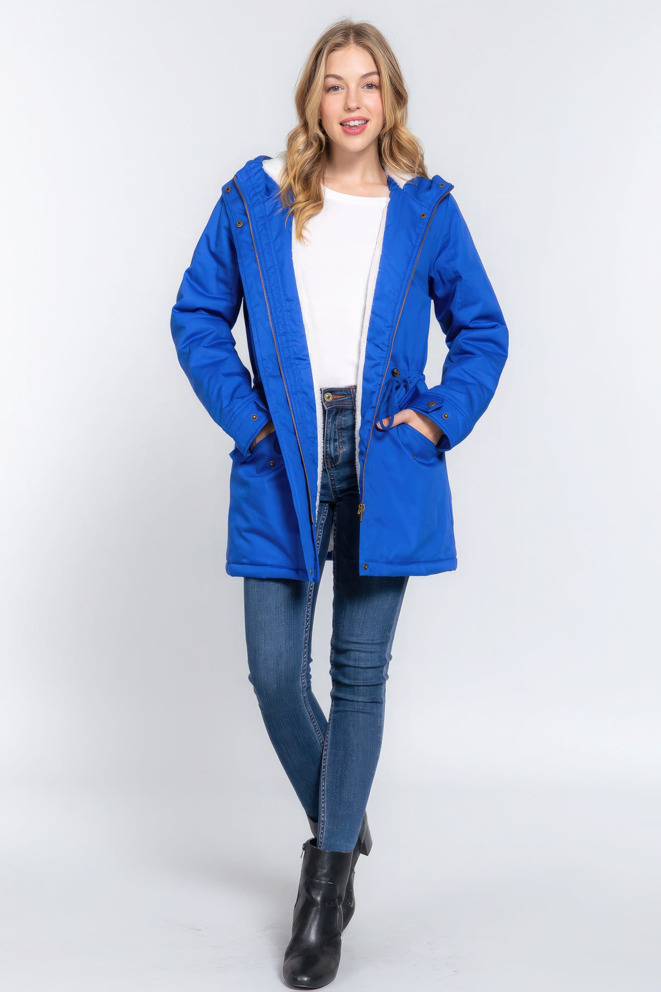 Women's Fleece Lined Fur Hoodie Utility Jacket