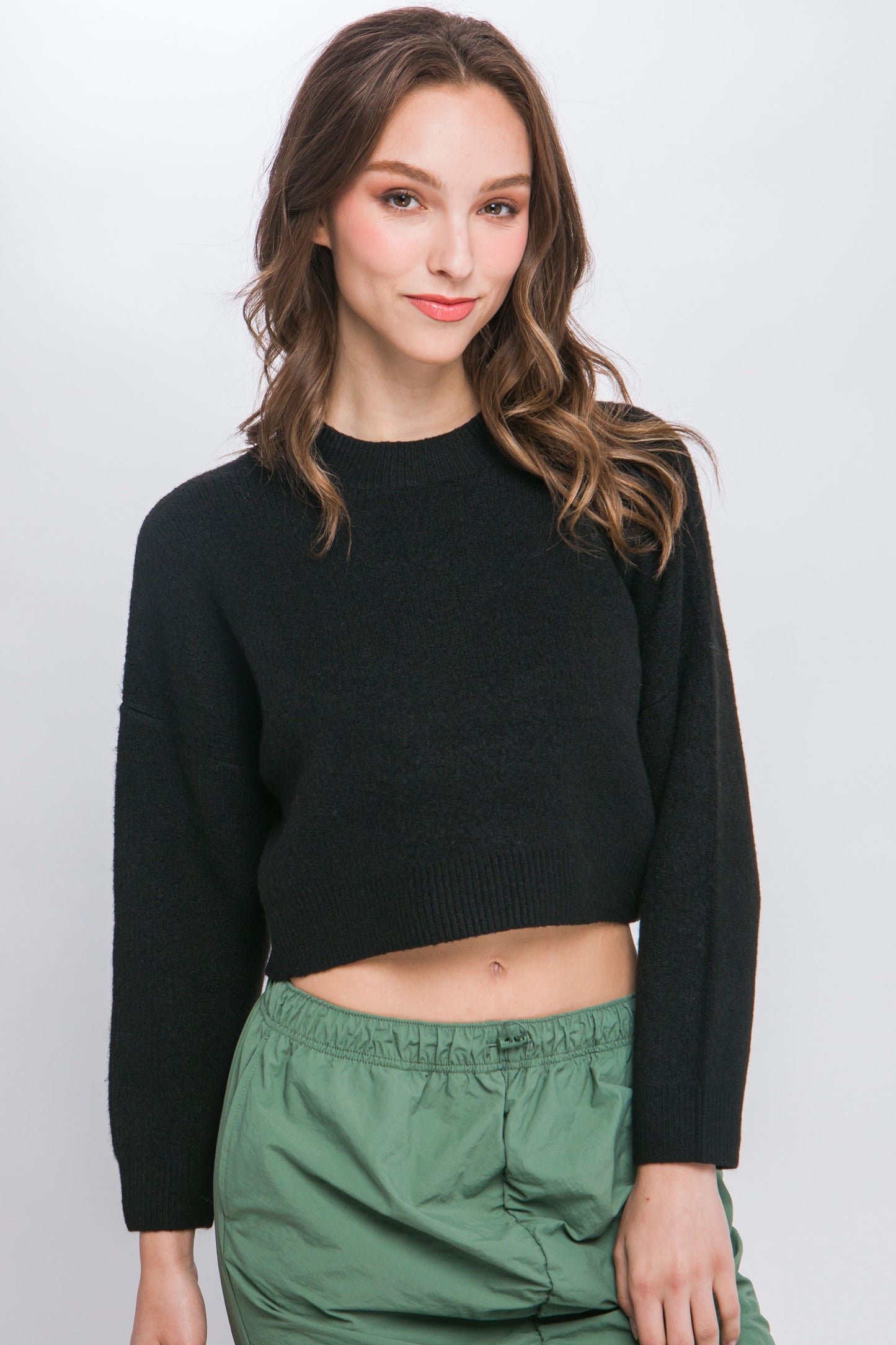 Women's Wool Blend Cropped Sweater Top