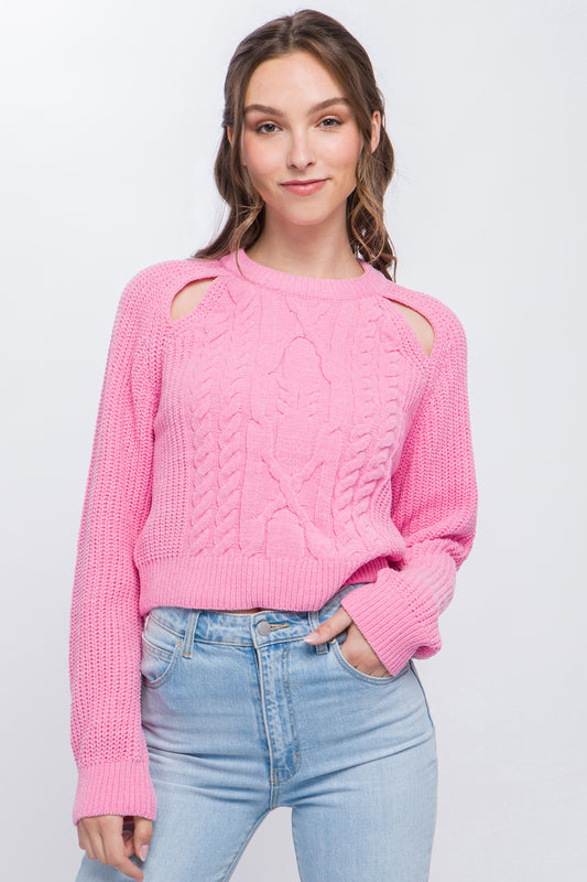 Women's Knit Pullover Sweater With Cold Shoulder Detail