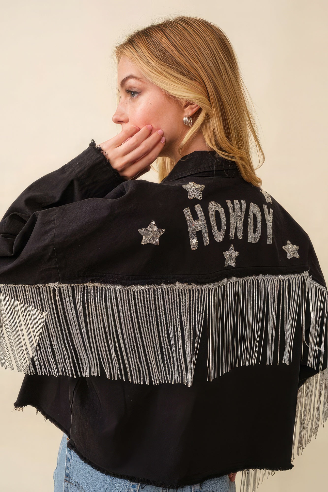 Women's Howdy Sequin Fringe And Star Patches Jacket