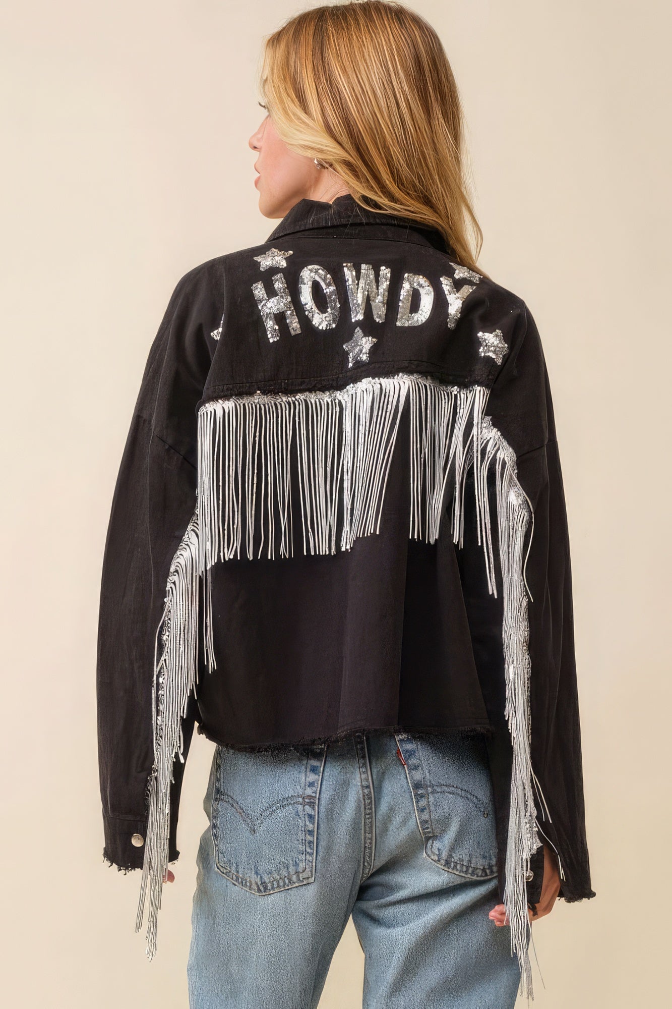 Women's Howdy Sequin Fringe And Star Patches Jacket