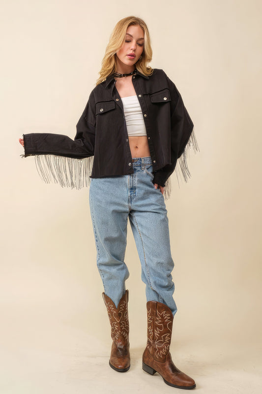 Women's Howdy Sequin Fringe And Star Patches Jacket