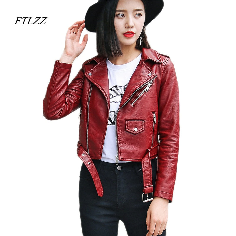 Women Pu Leather Jacket Fashion Coat Short Faux Leather Biker Soft Jacket - WJK2576