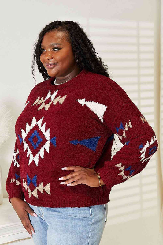 Women's HEYSON Full Size Aztec Soft Fuzzy Sweater