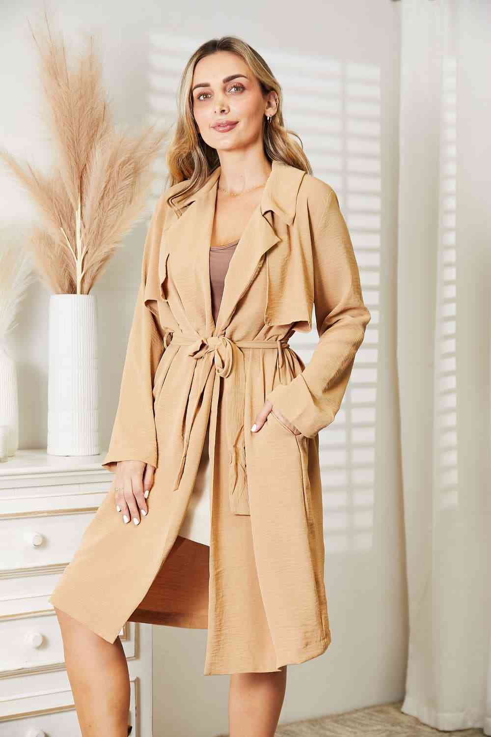 Women's Culture Code Full Size Tied Trench Coat with Pockets