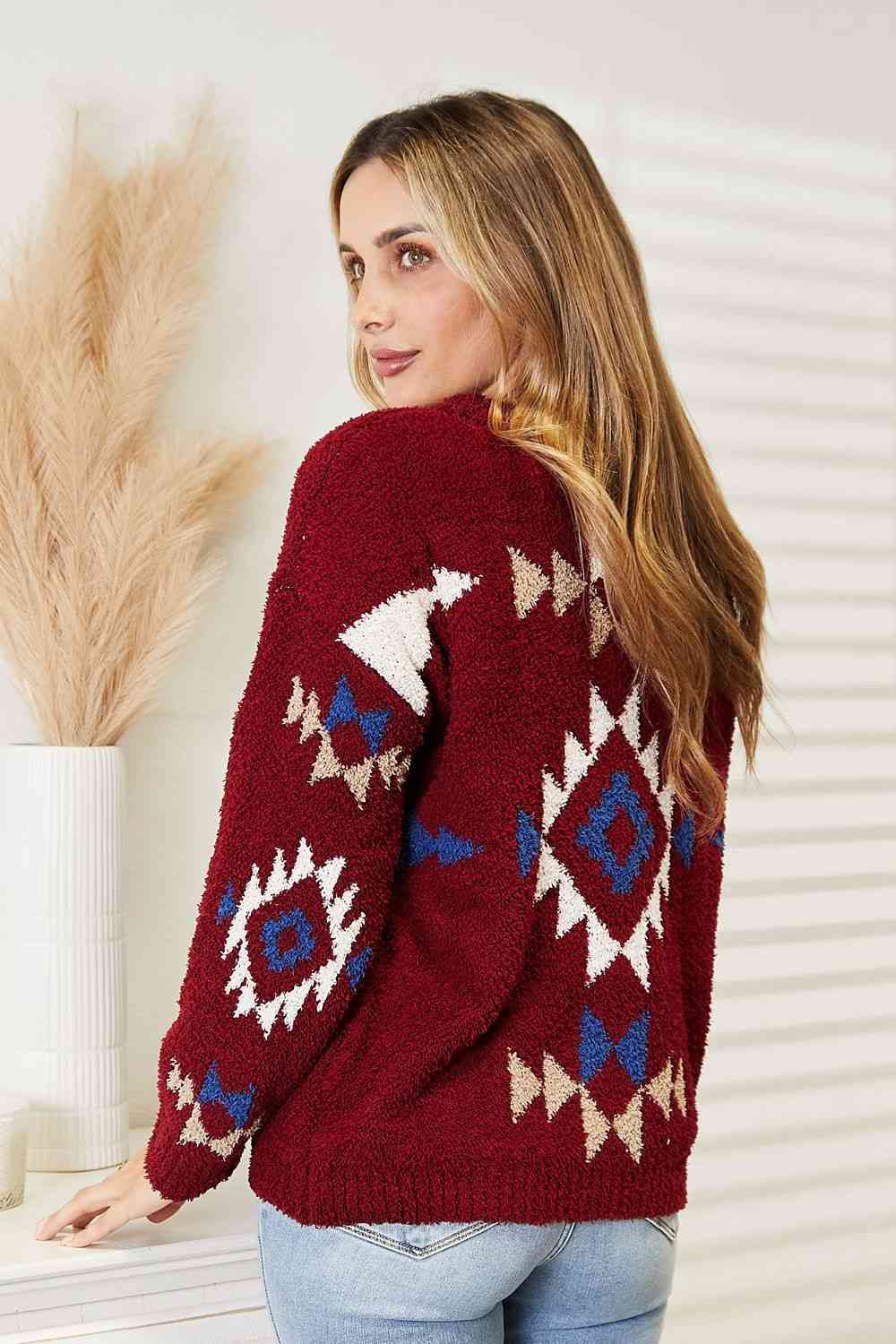 Women's HEYSON Full Size Aztec Soft Fuzzy Sweater