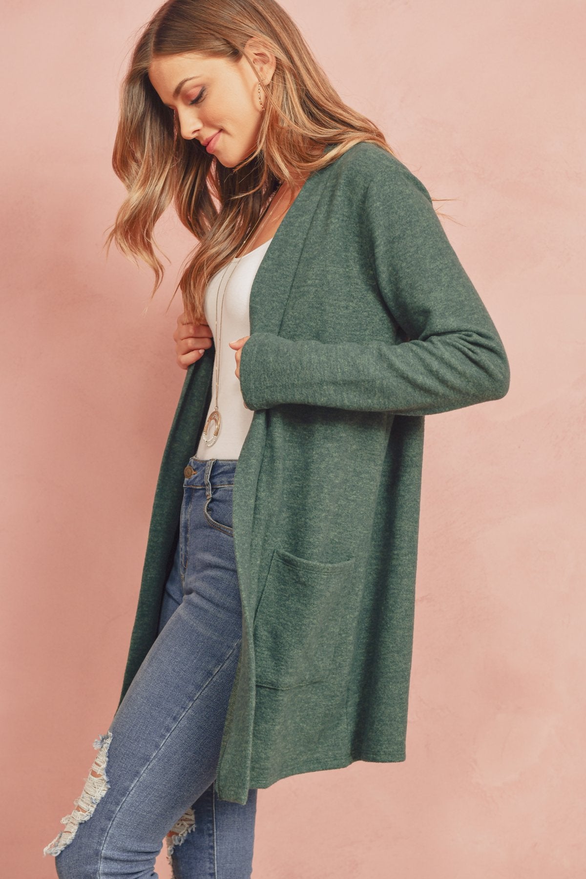 Women's  Brushed Melange Open Front Cardigan