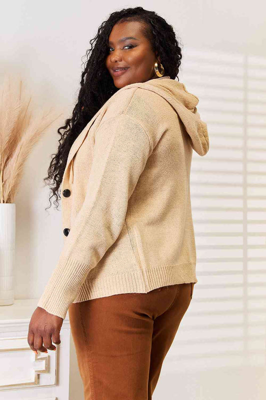 Women's Woven Right Button-Down Long Sleeve Hooded Sweater