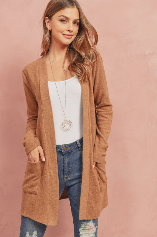 Women's  Brushed Melange Open Front Cardigan